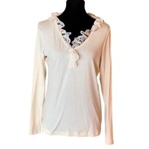 Lauren cream color top with lace trim Size Large